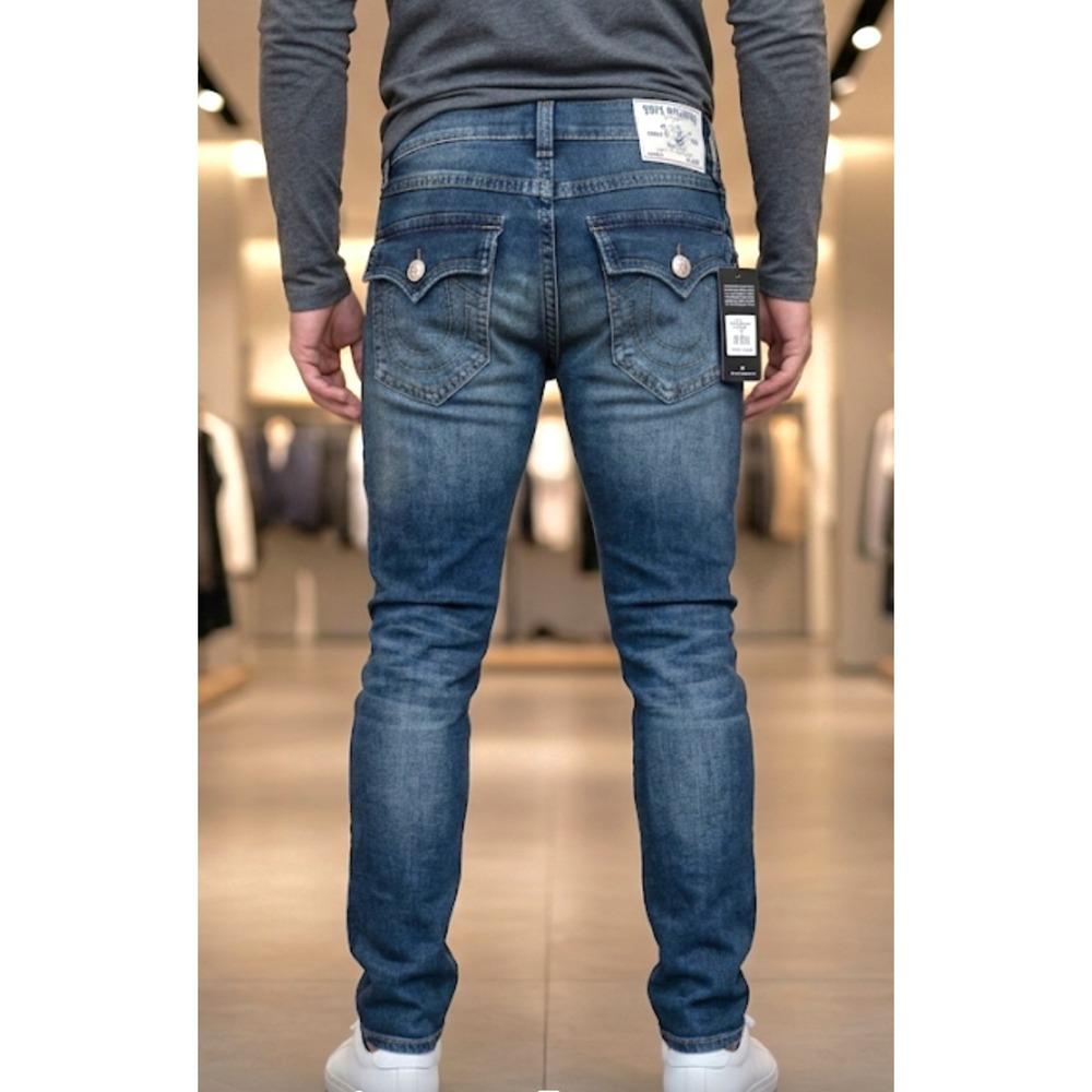 True Religion Ricky SN Flap Straight Jeans Mens 28x32 Dark Woodland Wash 700676